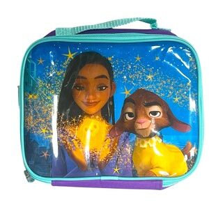 Disney’ Purple & Aqua “Wish” Soft Side Lunch Bag with Asha & Valentino & Star.
